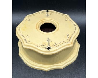 Vtg Antique Tan Celluloid Hair Receiver Vanity Dresser Decor Shabby Chic Octagon