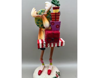 Grillige kerst eland beeldje geschenken krans 8,5" vakantie decor Peebles Vtg