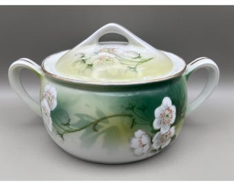 Vtg RS Germany Hand Painted Floral Porcelain Lidded Sugar Bowl Gold As Is