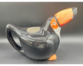 Certified International Coco Dowley Toucan Ceramic Pitcher Bird Tiki Bar Black