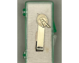 Vintage Robbin's Co Goldtone Boy Scout Explorer Program Tie Bar Circle Rocket