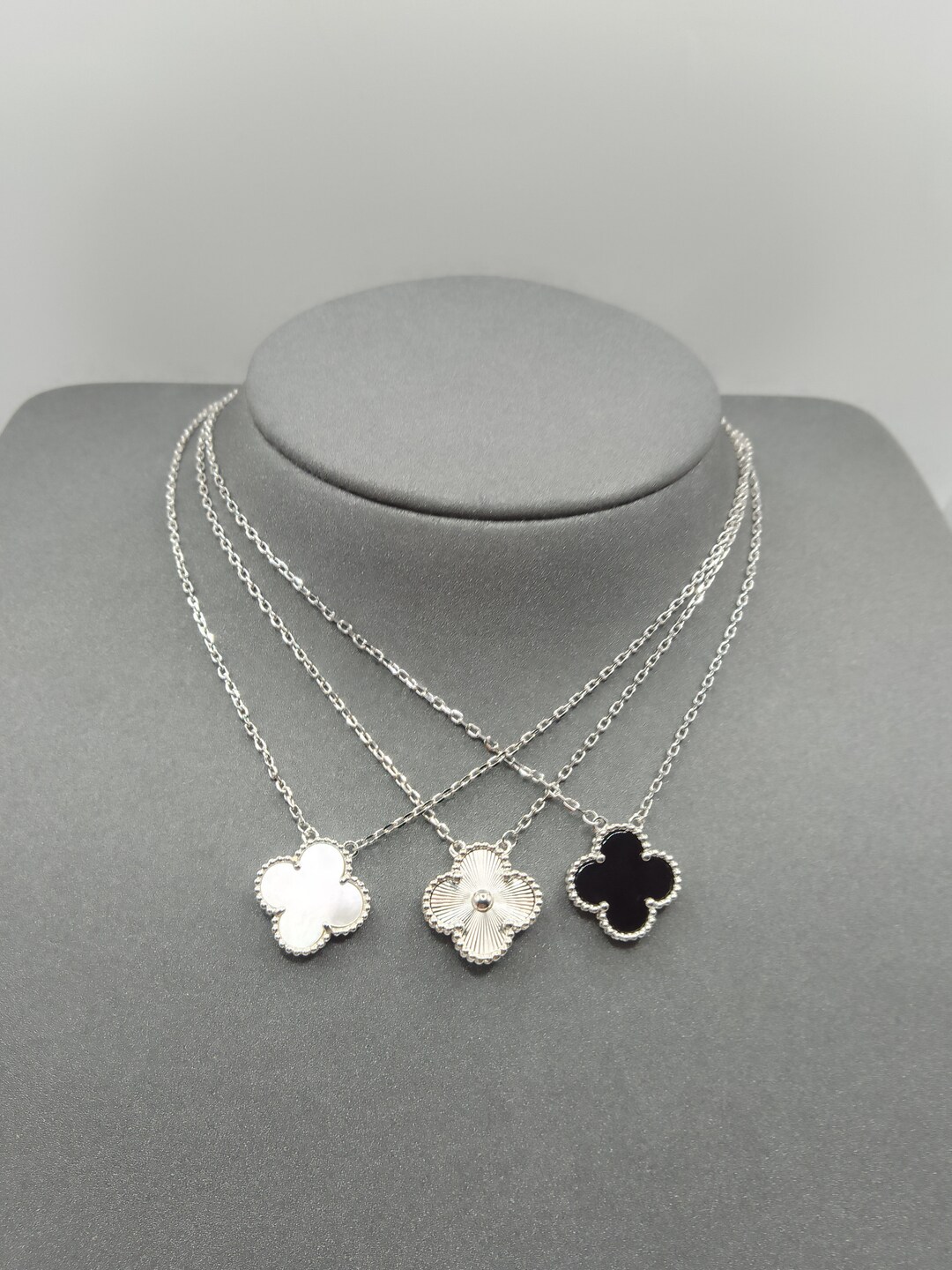 Clover Necklace Silver Plated Collection 18k White Gold - Etsy UK