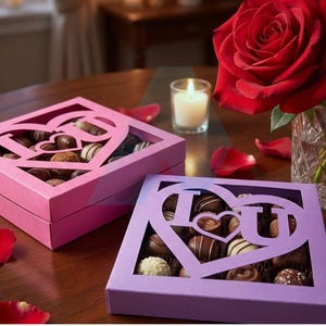 Square Heart Box SVG - DIY Gift Favor | 3D Paper Template for Cricut & Cameo | Elegant Design for Anniversary and Engagements