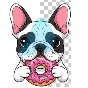 Französische Bulldogge Donut PNG Essen Pink Donut Hund Sublimationsdruck für Shirts, druckbare Haustier Kunst 320dpi Sofort-Download für Hundemütter Beagle