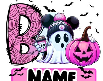 Customizable Halloween Boo Pink Design | PNG Printable | Name/Text | High Quality | DTF and Sublimation Ready