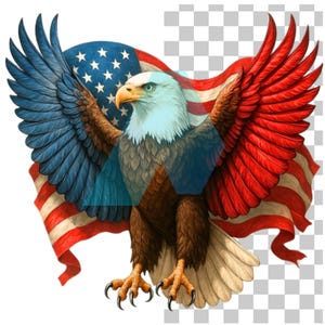 4 juillet aigle patriotique et drapeau PNG cadeau vétéran militaire fierté américaine pygargue à tête blanche jour de l'indépendance art aigle à tête blanche drapeau américain