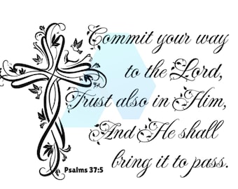 Psalm 37:5 Floral Cross Christian PNG | Scripture Printable (Digital Download)
