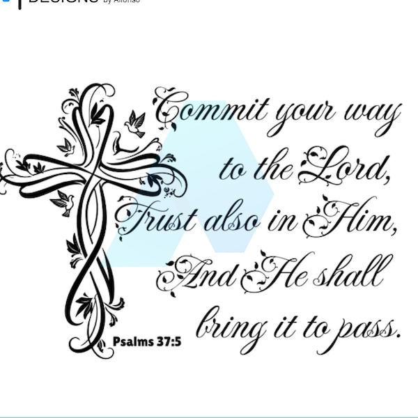Psalm 37:5 bloemenkruis christelijk png | Afdrukbare Schrifttekst (digitale download)