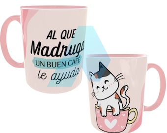 Cat & Coffee Mug Design | Latin Phrase PNG (Digital Download)