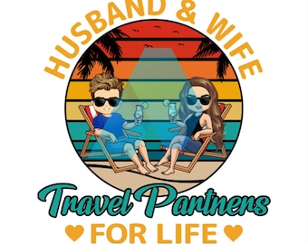 Husband and Wife Travel Partners PNG Design: Beach Couple (Digital Download)