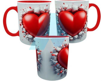 3D Heart Mug Sublimation Design | Valentine's Day Gift (PNG)