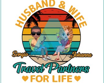 Custom Retro Beach Couple PNG – Travel Partners Art (Digital Download)