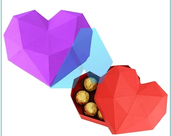Low Poly Heart Gift Box – Papercraft Template (PDF Digital Download)