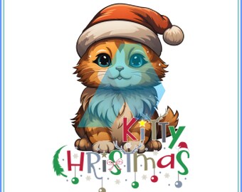 Christmas Cat PNG | Santa Hat Kitty Holiday Design (Digital Download)