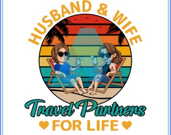 Husband and Wife Travel Partners PNG – Beach Couple Design (Digital Download)