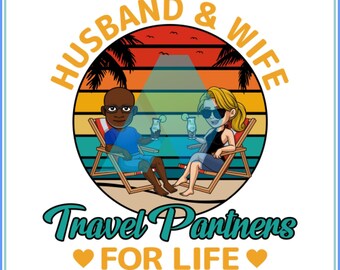 Husband and Wife Travel Partners PNG – Beach Couple Design (Digital Download)