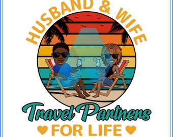 Husband and Wife Travel Partners PNG – Beach Couple Design (Digital Download)