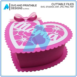 File di taglio per realizzare una scatola a forma di cuore per la festa della mamma, "Mom Mami Mãe Mamá" - Stampabile fai da te - File adatti per Cricut Cameo e ScanNCut2