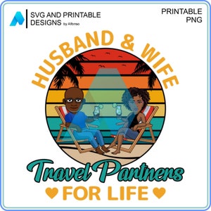 Printable PNG Design 02 Husband and Wife Travel Partners for Life Couple at The Beach For Sublimation - Direct Download - Not customizable