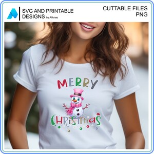 Bonhomme de neige rose joyeux Noël PNG | Fichier numérique des fêtes d'hiver pour t-shirts, cartes, tasses, scrapbooking et plus encore | Bonhomme de neige rose avec chapeau