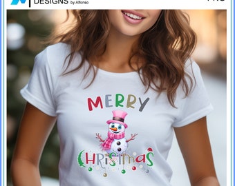 Pink Snowman Merry Christmas PNG: Festive Holiday Design (Digital File)