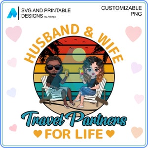 Retro Beach Couple Art Love Art PNG 300dpi Husband and Wife Travel Partners for Life  Valentine's Day Gift - Customizable  (We Customize It)