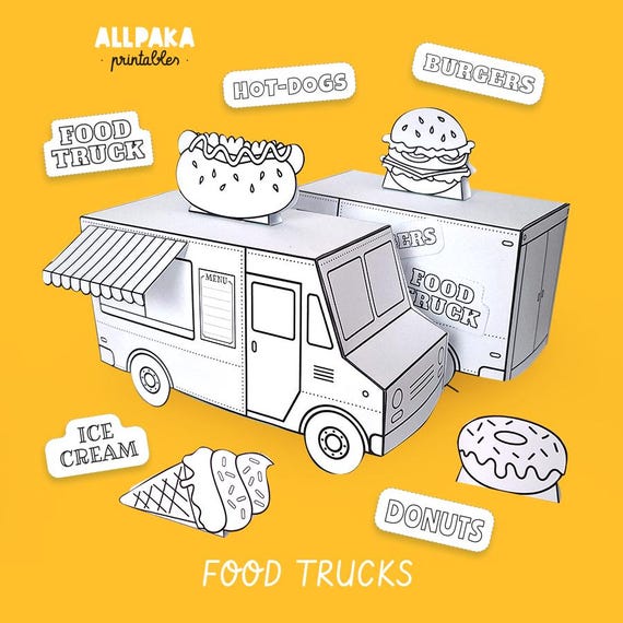 Paper Food Truck Toy for Kids • DIY Paint Your Own Food Van • Burger Hot Dog Ice Cream Donut Craft Kit • Creative Kids Gift Activity