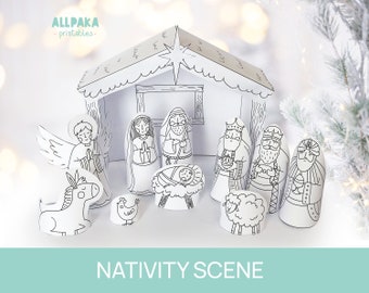 Christmas Nativity scene Printable Paper Crafts for Kids to Coloring Christmas decoration paper toy art activities DIY INSTANT DOWNLOAD
