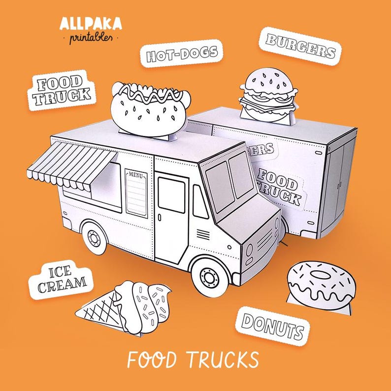 Paper Food Truck Toy for Kids • DIY Paint Your Own Food Van • Burger Hot Dog Ice Cream Donut Craft Kit • Creative Kids Gift Activity image 7
