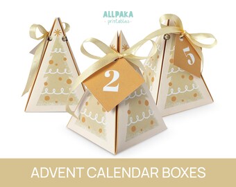 Cajas imprimibles para calendario de adviento con forma de árbol de Navidad, caja de regalo de papel para hacer tú mismo (descarga instantánea)