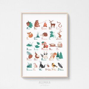 Wald Alphabet Poster, ABC Poster, Kinderzimmer Dekor, Kinderzimmer Dekor, pädagogischer Druck, Lernen Wandkunst, INSTANT DOWNLOAD