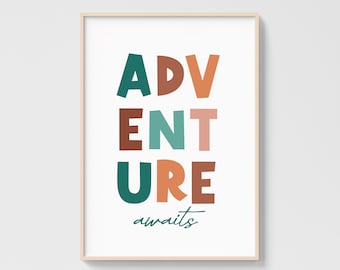 Adventure Wall Art, Kids Quotes Print, Typografie Poster, Kinderdagverblijf Decor, Kinderkamer Decor, INSTANT DOWNLOAD