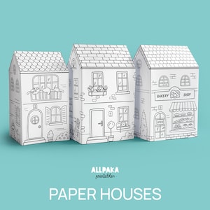 Paper Houses, Printable activity sheets, Creative art activity for kids, Paper Crafts to Coloring, Printable Templates, INSTANT DOWNLOAD