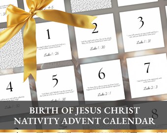 Birth of Jesus Christ Advent Calendar, Printable Scripture Cards, Nativity Christmas Advent, Kids Advent, Christmas Countdown Printable, PDF