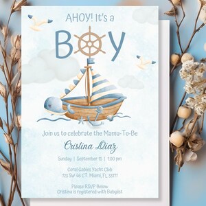 Nautical Baby Shower Invitation, Ahoy It's a Boy, Nautical Shower, Editable Print, Digital Download, Baby Shower, Sailor, Ahoy