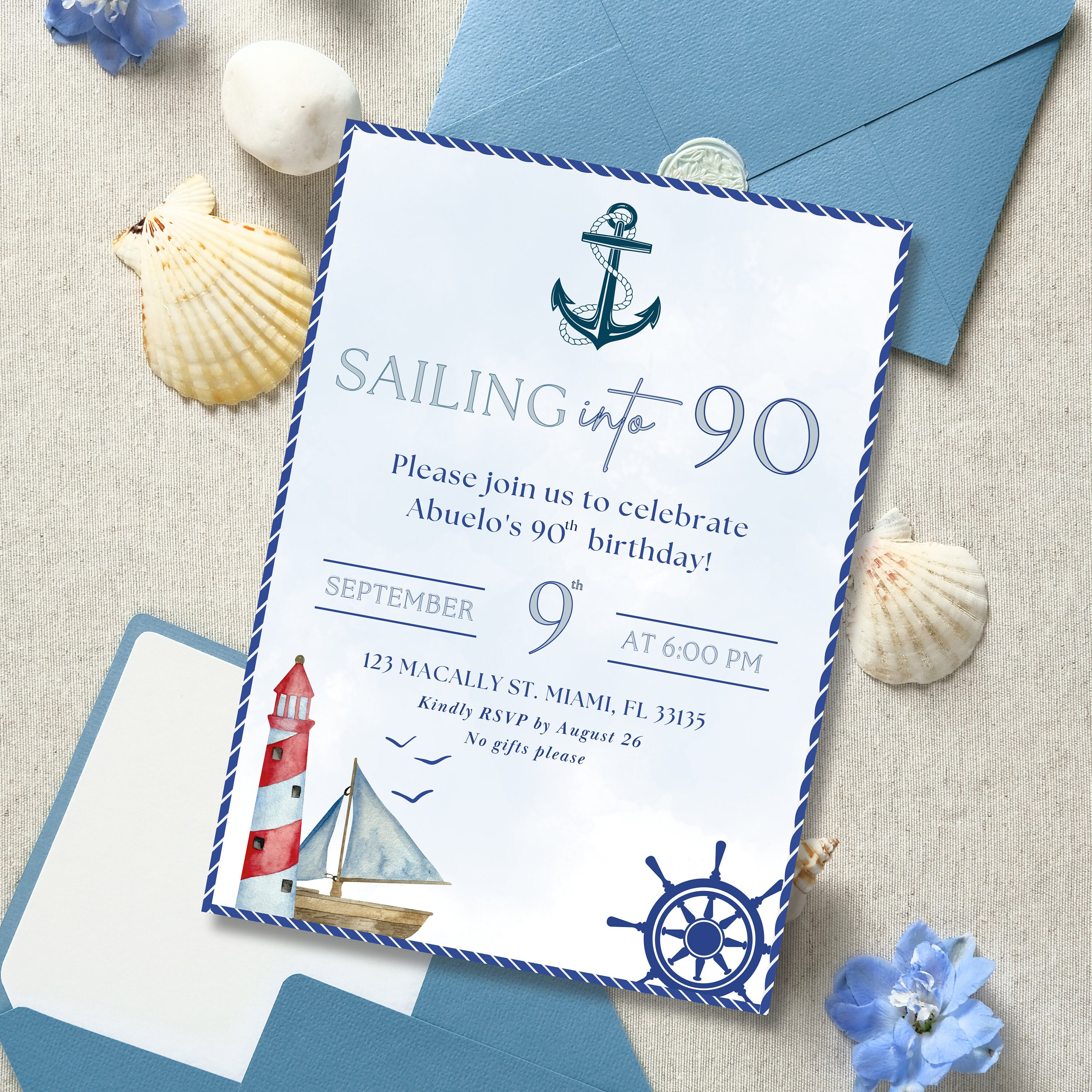 Editable Nautical Birthday Party Invitation | Sail Boat Birthday Invite ...