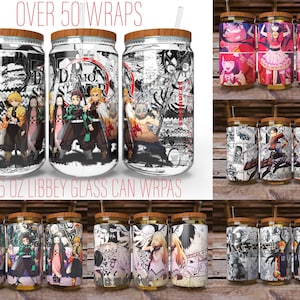 50 designs | Anime 16 oz Glass Can Wrap | Libbey Glass Cup Wrap PNG | 16 oz Tumbler Wrap PNG | Manga Panel Wrap | Instant Digital Download