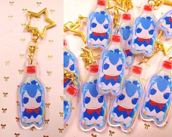 Cirno Bottle Keychain - Cirno Touhou Project Fumo Fumo Kawaii Anime Meme Acrylic Keychain with Star Keyring Clasp