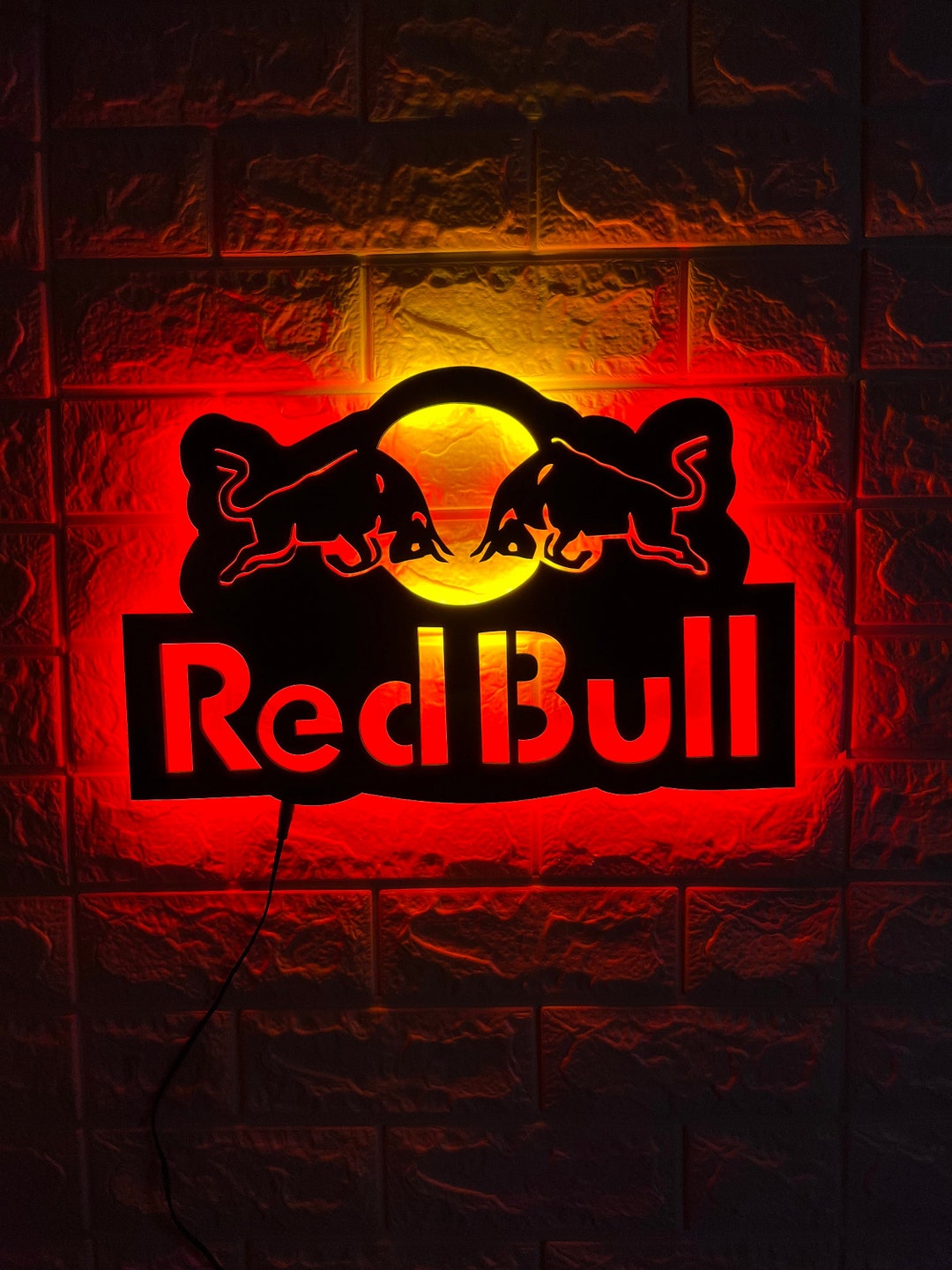 Red Bull Led Sign Red Bull Wall Sign Lighted Red Bull Wall Etsy