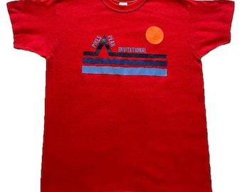 Vintage 70s Sports Team Tee, Maroon Russell Athletic, Youth Large