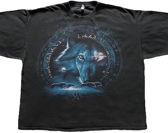 Vintage Y2K Wolf T-Shirt Size 3XL Black Outdoors Nature Animal Oversized