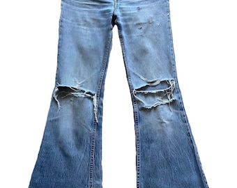 Vintage 70s 80s Levi’s 684 Orange Tab Bellbottom Denim Jeans 27x30 Thrashed Distressed