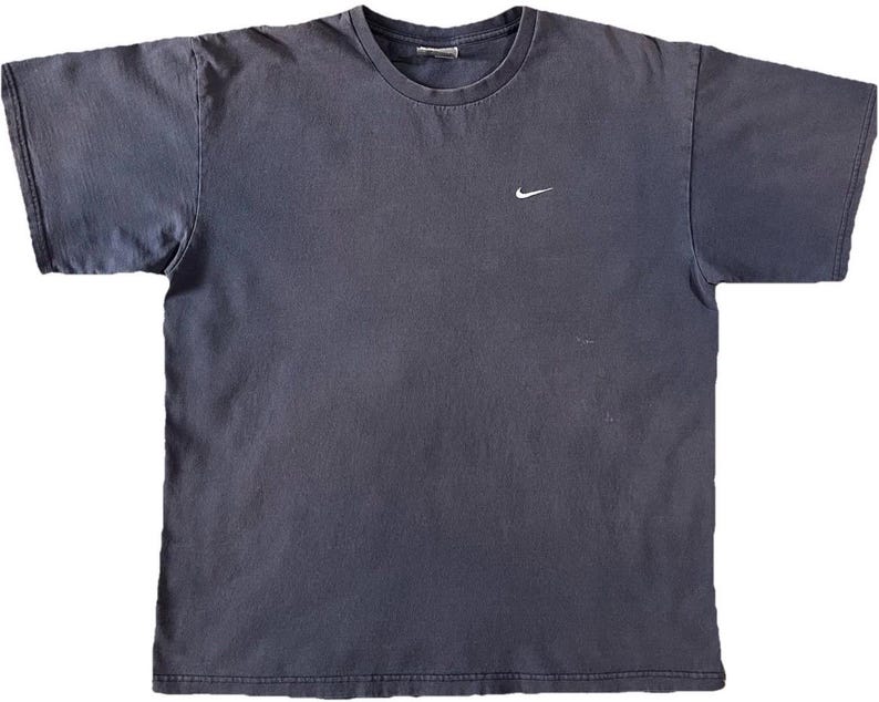 Vintage 90s 2000s Nike Mini Swoosh T-Shirt Navy Large Embroidered Athletic image 1