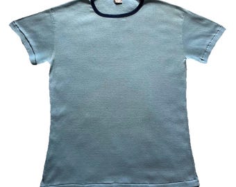 Vintage 60s 70s Cotton Poly Blend T-Shirt Blue Size XL
