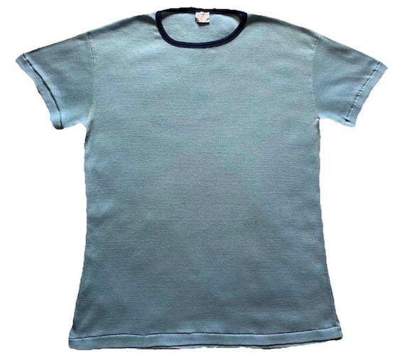 Vintage 60s 70s Cotton Poly Blend T-shirt Blue Size XL - Etsy