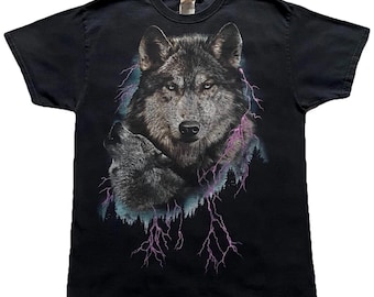 Vintage Y2K Wolf T-Shirt Size Medium Black Outdoors Nature Animal
