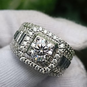 Mens Moissanite ring, 925 Sterling Silver Engagement Ring For men, D Color VVS  Certified 3ct Moissanite gemstone , Wedding ring Gift or man