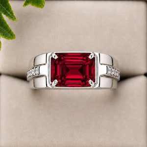 Ruby Ring, 925 Sterling Silver/14k Solid Gold Wedding Band, 3ct Red Gemstone, Anniversary Gift