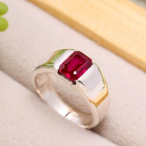 Ruby men's Ring,14k Solid Gold Engagement, Wedding Ring for man, Emerald Cut, July Birthstone