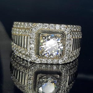 Bague en moissanite, bague de fiançailles pour homme en argent sterling 925/or massif 14 carats, couleur D 3 carats certifiée VVS, bague cadeau de mariage pour homme